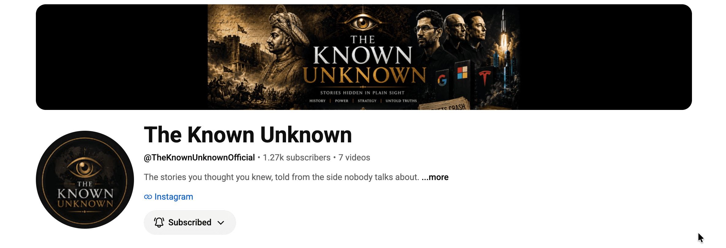 The Known Unknown YouTube channel page